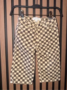 Zara Kids Checkerboard Wide-Leg Shorts - Cream & Brown